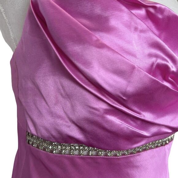 Vintage Y2K Cache Satin Maxi Slip Dress Formal Gown Size 4 Pink Rhinestones HOCO - Picture 5 of 16